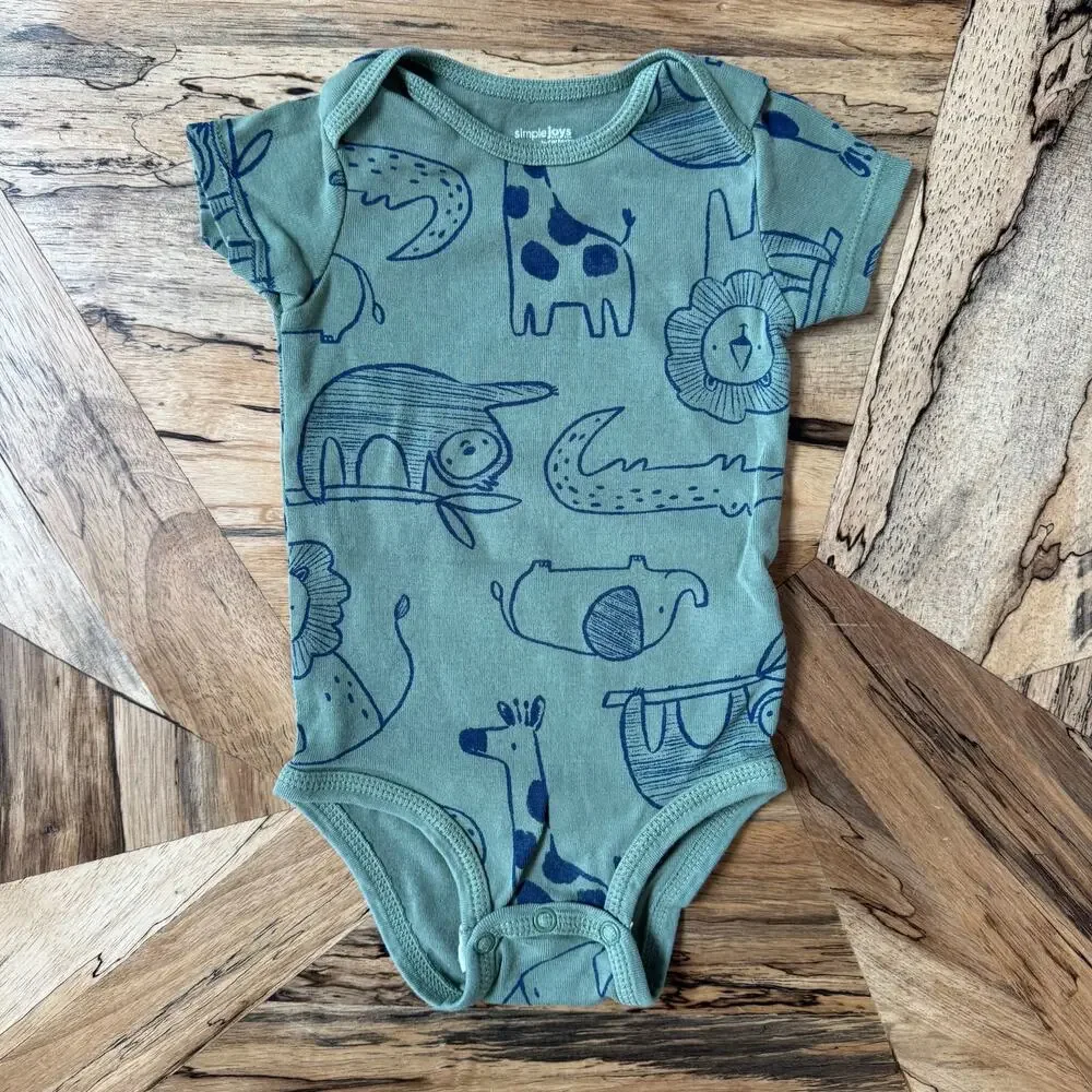Carter's Simple Joys Baby Boy 4-Pack Bodysuits - Alligator & Safari - 6/9M
